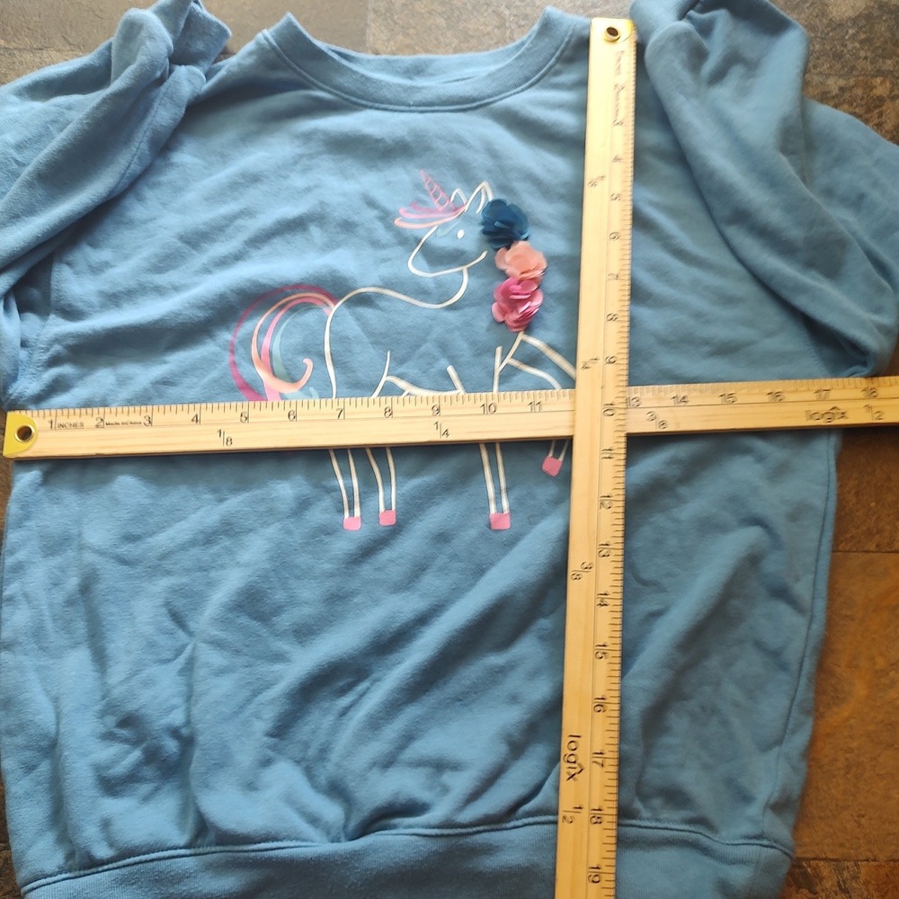 365 Kids Garanimals Unicorn Sweatshirt Kids 8 Blue Excellent 3D Flower Graphic
